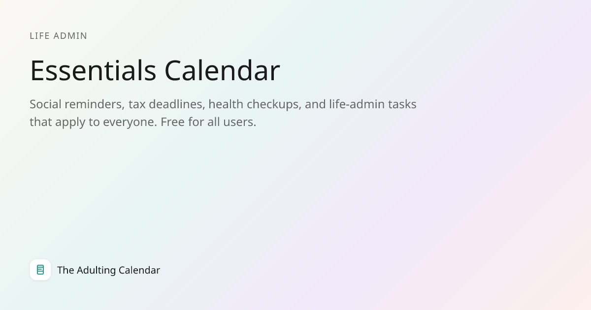 Essentials Calendar | The Adulting Calendar